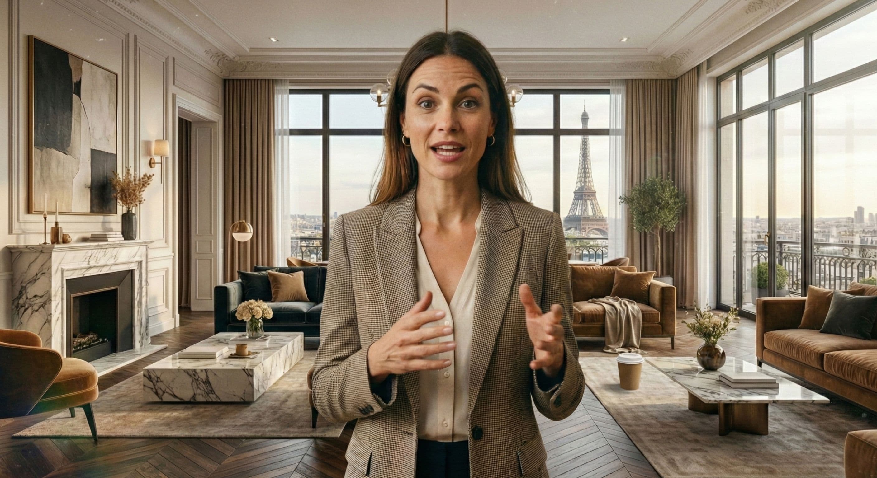 professional real estate agent presenting property listings with AI video creation tools