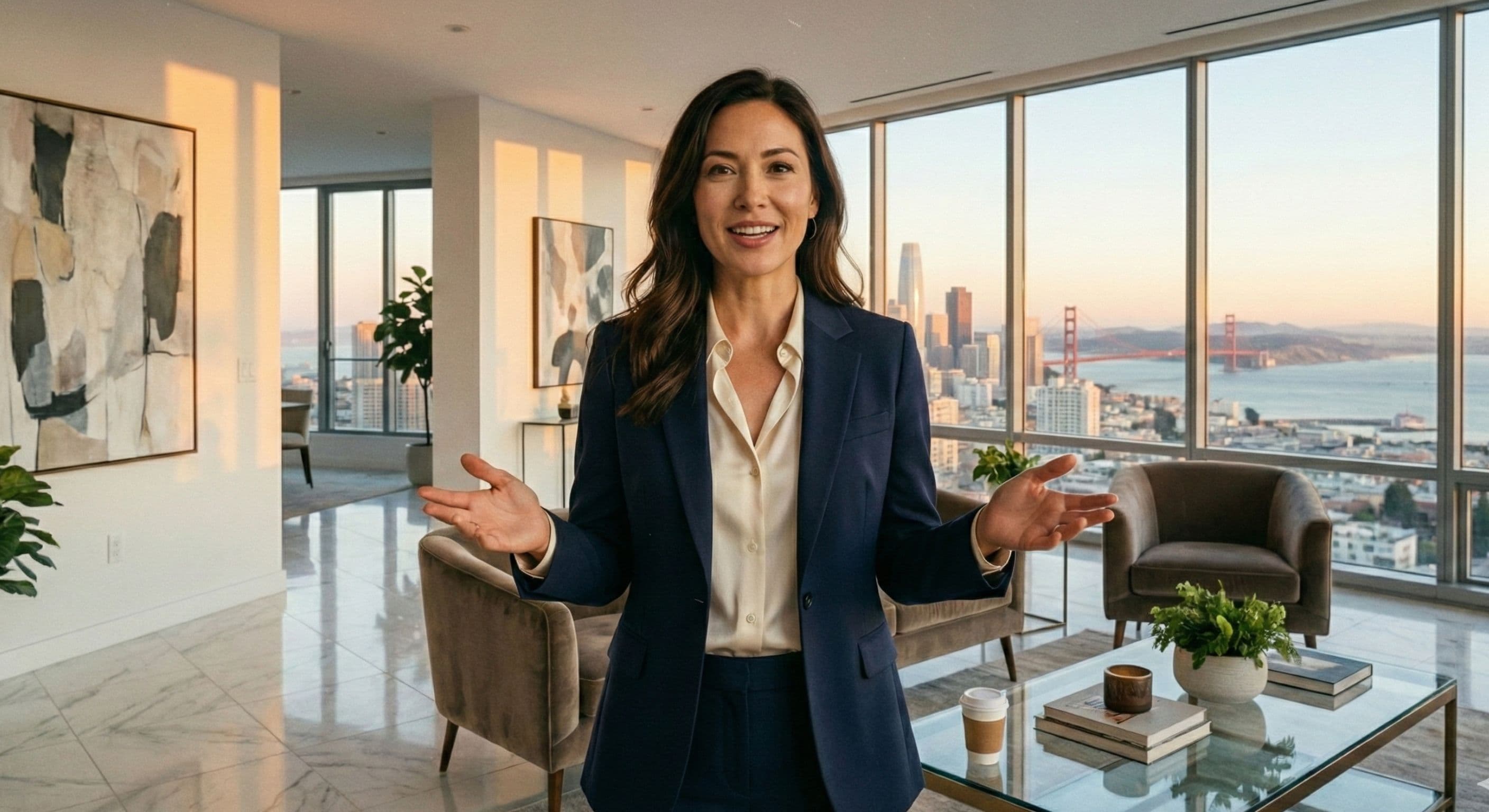 confident real estate agent explaining platform selection for property video marketing